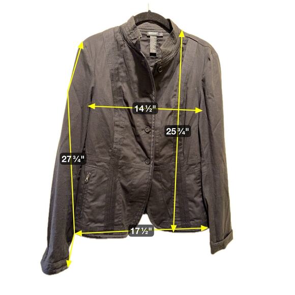 DKNY Women Black Jacket collared button up light jacket size 12 96% cotton - Picture 3 of 13